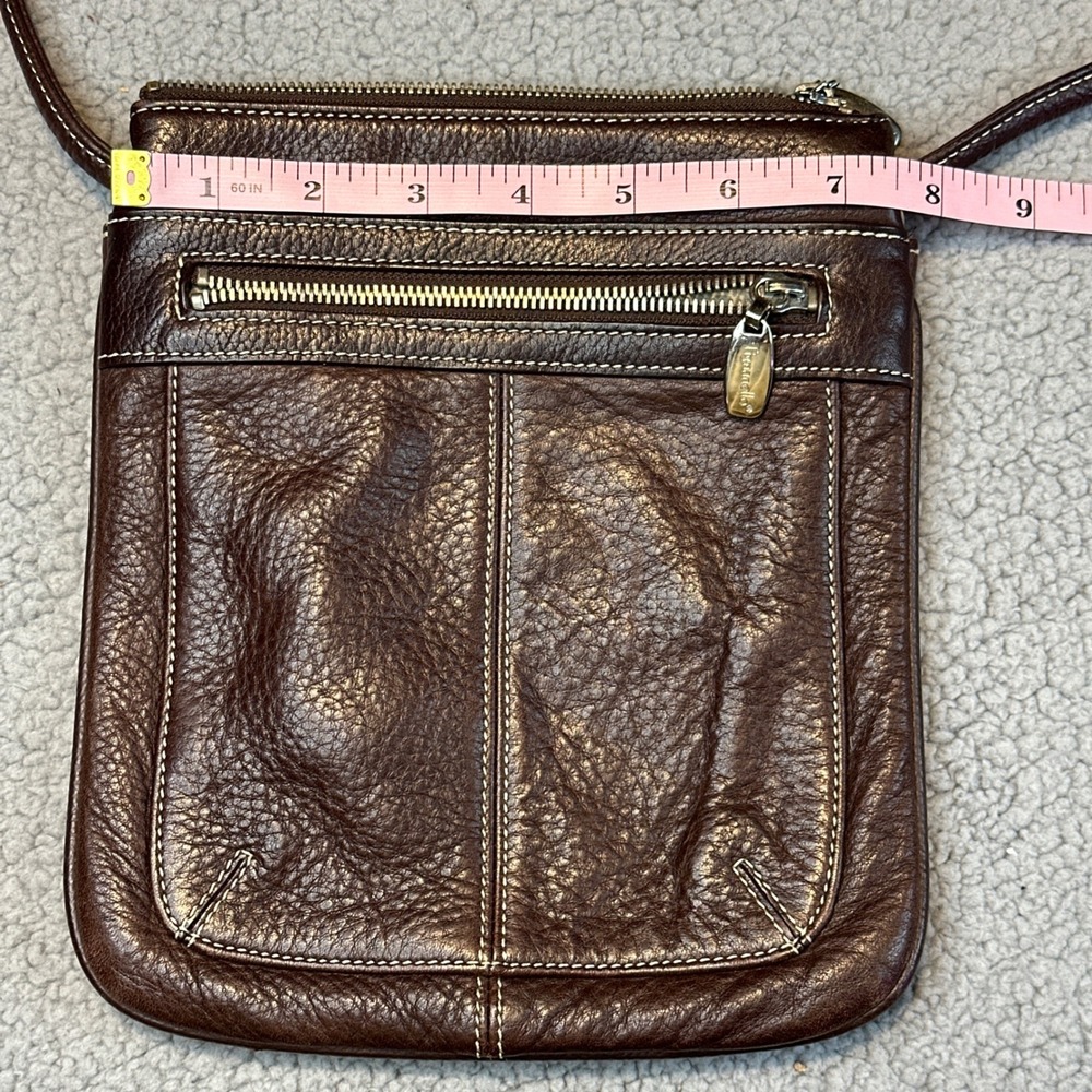 Tignanello Brown Pebbled Leather Crossbody Bag Small Messenger Purse - Picture 12 of 12